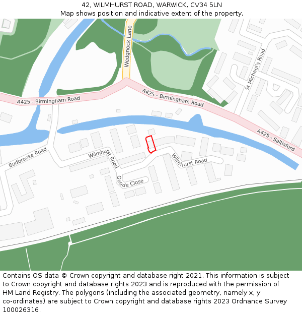 42, WILMHURST ROAD, WARWICK, CV34 5LN: Location map and indicative extent of plot