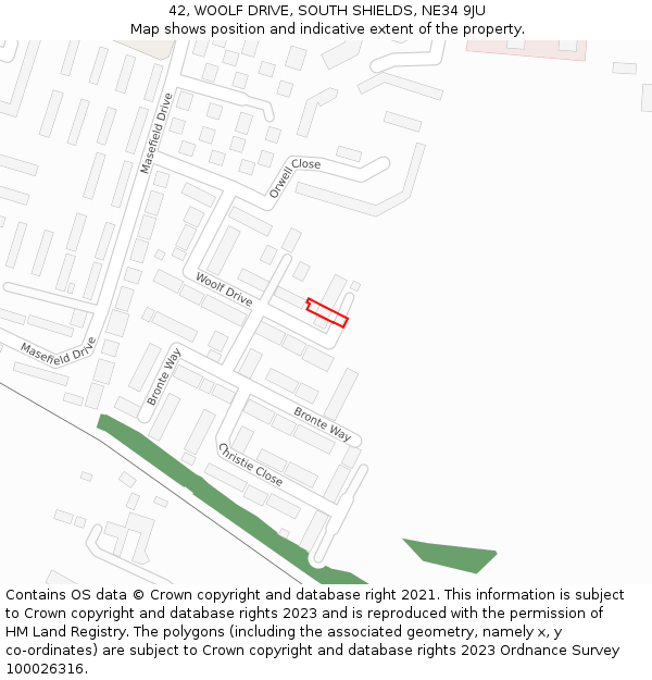 42, WOOLF DRIVE, SOUTH SHIELDS, NE34 9JU: Location map and indicative extent of plot