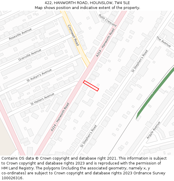 422, HANWORTH ROAD, HOUNSLOW, TW4 5LE: Location map and indicative extent of plot