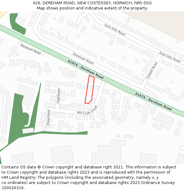 429, DEREHAM ROAD, NEW COSTESSEY, NORWICH, NR5 0SG: Location map and indicative extent of plot