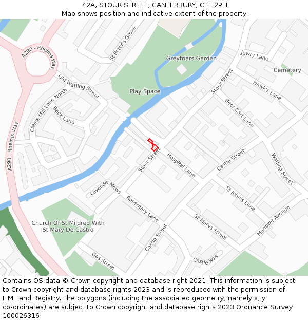 42A, STOUR STREET, CANTERBURY, CT1 2PH: Location map and indicative extent of plot