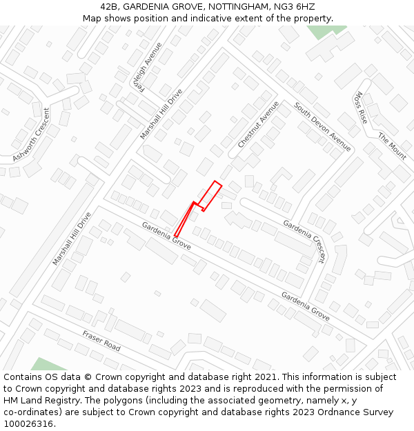 42B, GARDENIA GROVE, NOTTINGHAM, NG3 6HZ: Location map and indicative extent of plot