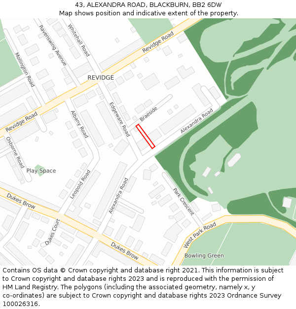 43, ALEXANDRA ROAD, BLACKBURN, BB2 6DW: Location map and indicative extent of plot