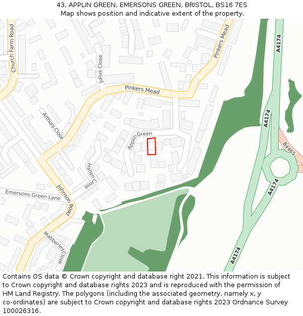 43, APPLIN GREEN, EMERSONS GREEN, BRISTOL, BS16 7ES: Location map and indicative extent of plot