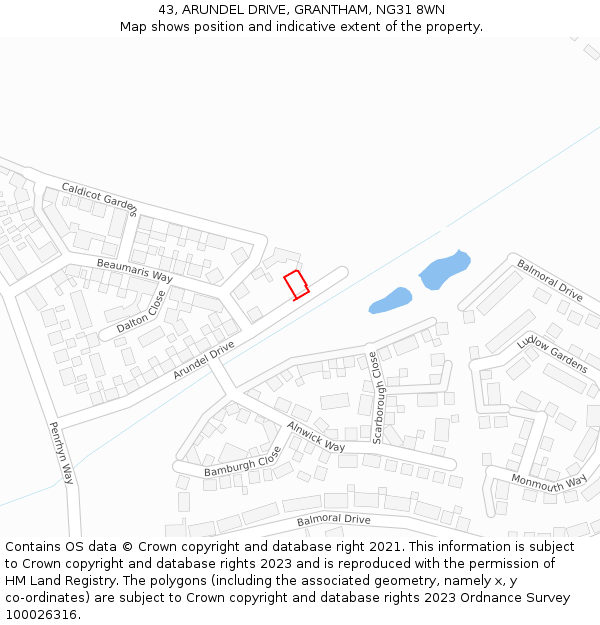 43, ARUNDEL DRIVE, GRANTHAM, NG31 8WN: Location map and indicative extent of plot