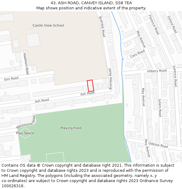 43, ASH ROAD, CANVEY ISLAND, SS8 7EA: Location map and indicative extent of plot