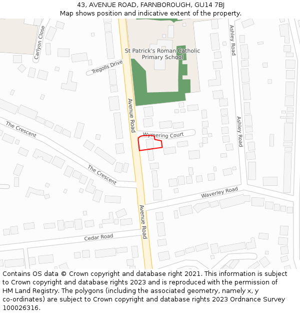 43, AVENUE ROAD, FARNBOROUGH, GU14 7BJ: Location map and indicative extent of plot