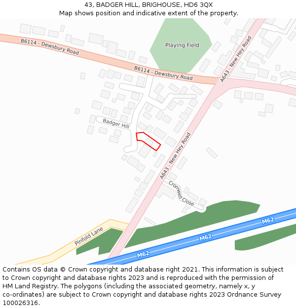 43, BADGER HILL, BRIGHOUSE, HD6 3QX: Location map and indicative extent of plot