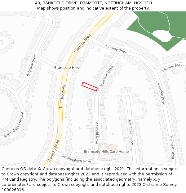 43, BANKFIELD DRIVE, BRAMCOTE, NOTTINGHAM, NG9 3EH: Location map and indicative extent of plot