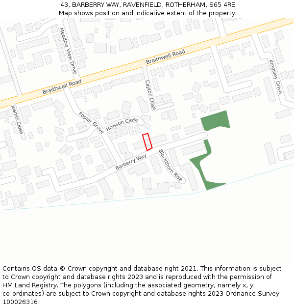 43, BARBERRY WAY, RAVENFIELD, ROTHERHAM, S65 4RE: Location map and indicative extent of plot