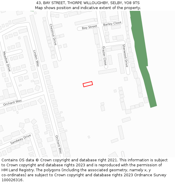 43, BAY STREET, THORPE WILLOUGHBY, SELBY, YO8 9TS: Location map and indicative extent of plot