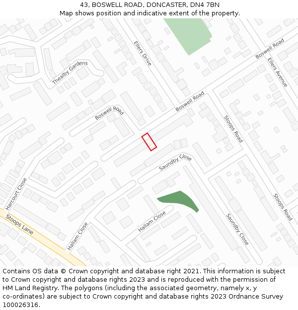 43, BOSWELL ROAD, DONCASTER, DN4 7BN: Location map and indicative extent of plot