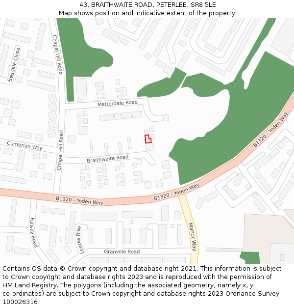 43, BRAITHWAITE ROAD, PETERLEE, SR8 5LE: Location map and indicative extent of plot