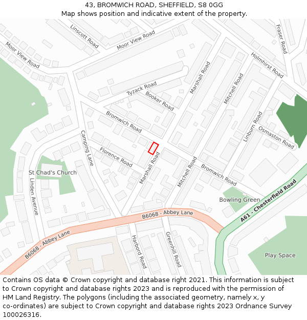 43, BROMWICH ROAD, SHEFFIELD, S8 0GG: Location map and indicative extent of plot