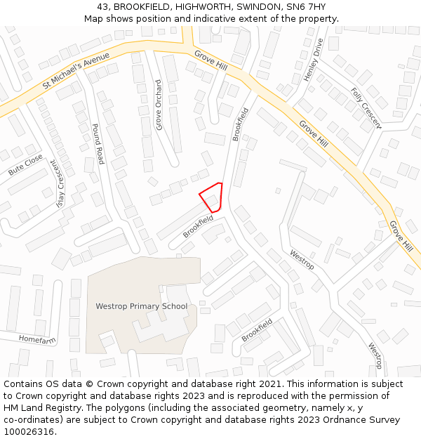 43, BROOKFIELD, HIGHWORTH, SWINDON, SN6 7HY: Location map and indicative extent of plot