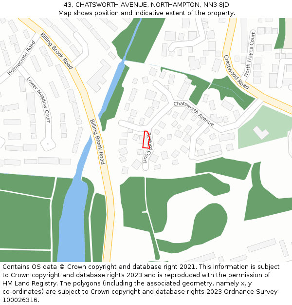 43, CHATSWORTH AVENUE, NORTHAMPTON, NN3 8JD: Location map and indicative extent of plot