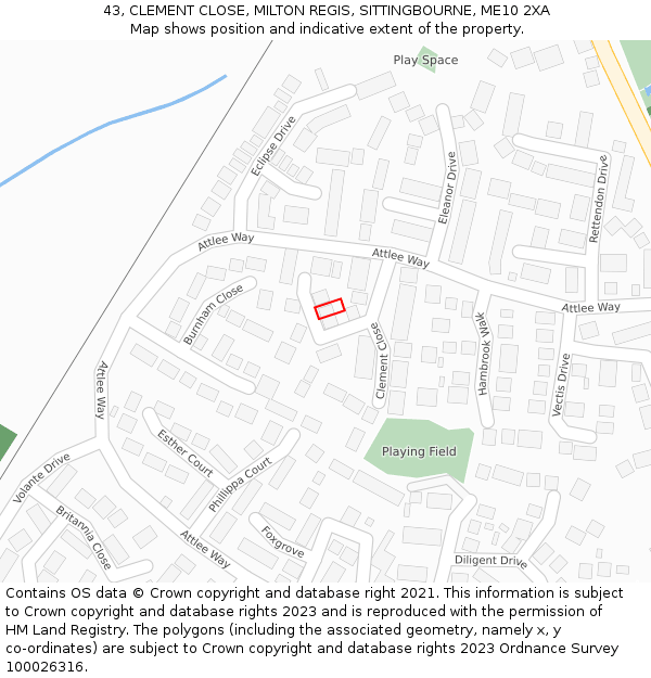 43, CLEMENT CLOSE, MILTON REGIS, SITTINGBOURNE, ME10 2XA: Location map and indicative extent of plot