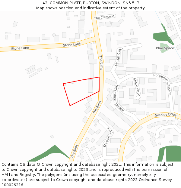 43, COMMON PLATT, PURTON, SWINDON, SN5 5LB: Location map and indicative extent of plot