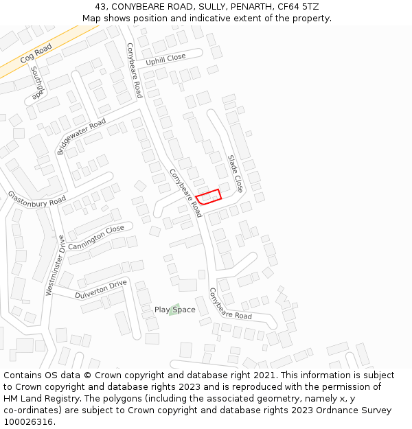 43, CONYBEARE ROAD, SULLY, PENARTH, CF64 5TZ: Location map and indicative extent of plot