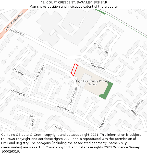 43, COURT CRESCENT, SWANLEY, BR8 8NR: Location map and indicative extent of plot