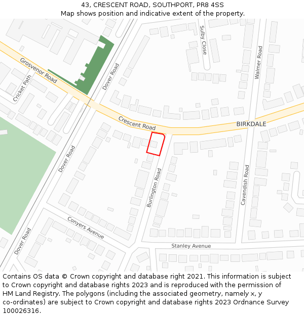 43, CRESCENT ROAD, SOUTHPORT, PR8 4SS: Location map and indicative extent of plot