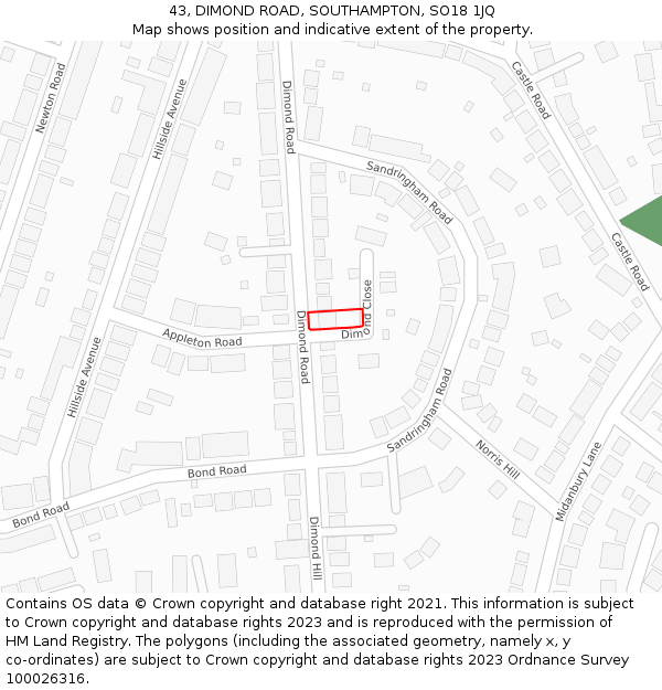 43, DIMOND ROAD, SOUTHAMPTON, SO18 1JQ: Location map and indicative extent of plot