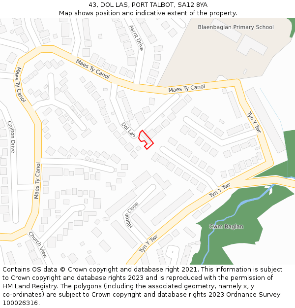 43, DOL LAS, PORT TALBOT, SA12 8YA: Location map and indicative extent of plot