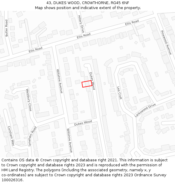 43, DUKES WOOD, CROWTHORNE, RG45 6NF: Location map and indicative extent of plot