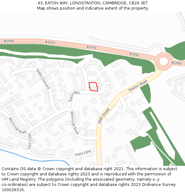 43, EATON WAY, LONGSTANTON, CAMBRIDGE, CB24 3ET: Location map and indicative extent of plot