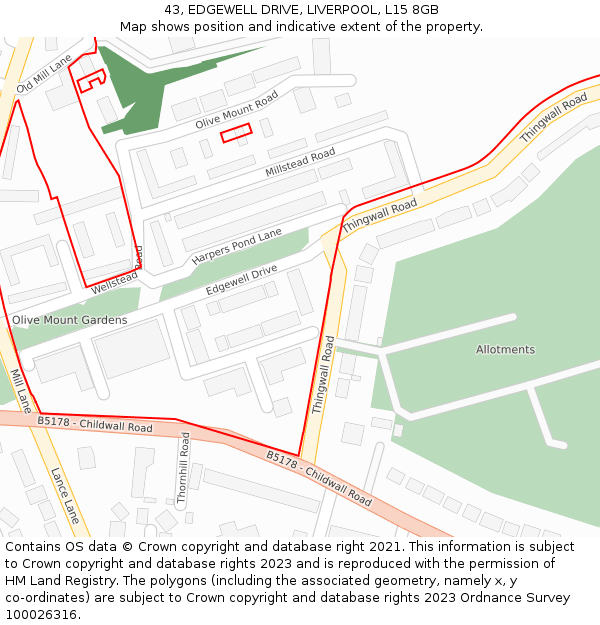 43, EDGEWELL DRIVE, LIVERPOOL, L15 8GB: Location map and indicative extent of plot