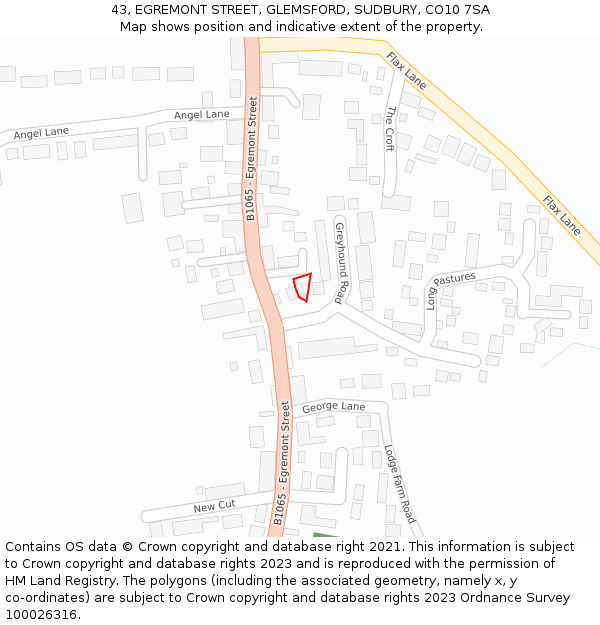 43, EGREMONT STREET, GLEMSFORD, SUDBURY, CO10 7SA: Location map and indicative extent of plot