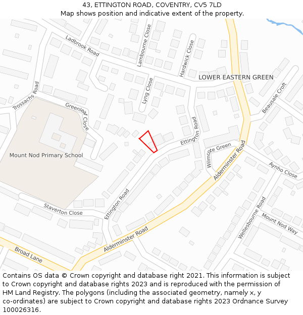 43, ETTINGTON ROAD, COVENTRY, CV5 7LD: Location map and indicative extent of plot