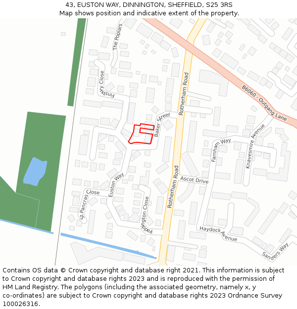 43, EUSTON WAY, DINNINGTON, SHEFFIELD, S25 3RS: Location map and indicative extent of plot