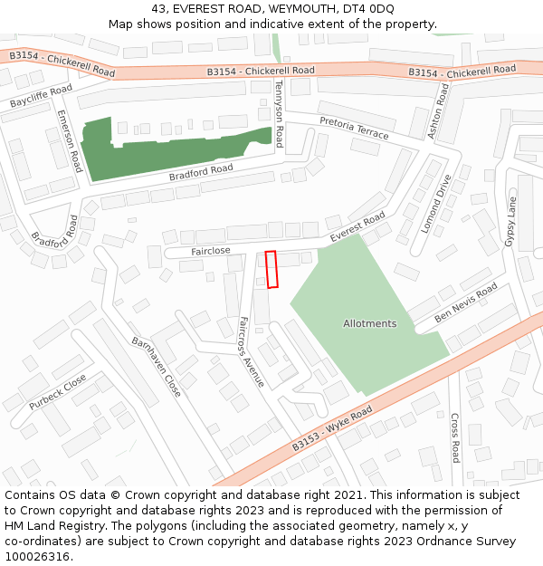 43, EVEREST ROAD, WEYMOUTH, DT4 0DQ: Location map and indicative extent of plot