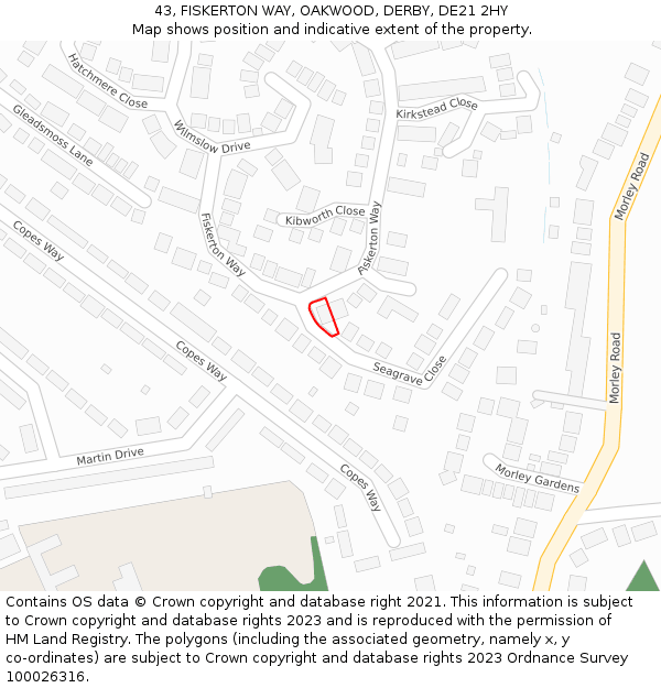 43, FISKERTON WAY, OAKWOOD, DERBY, DE21 2HY: Location map and indicative extent of plot