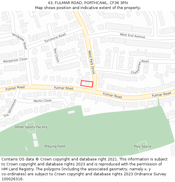 43, FULMAR ROAD, PORTHCAWL, CF36 3PN: Location map and indicative extent of plot