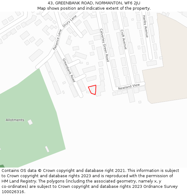 43, GREENBANK ROAD, NORMANTON, WF6 2JU: Location map and indicative extent of plot