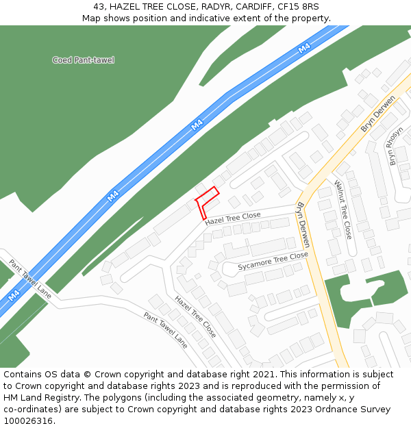 43, HAZEL TREE CLOSE, RADYR, CARDIFF, CF15 8RS: Location map and indicative extent of plot