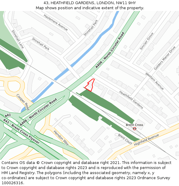 43, HEATHFIELD GARDENS, LONDON, NW11 9HY: Location map and indicative extent of plot