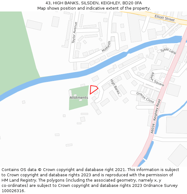 43, HIGH BANKS, SILSDEN, KEIGHLEY, BD20 0FA: Location map and indicative extent of plot