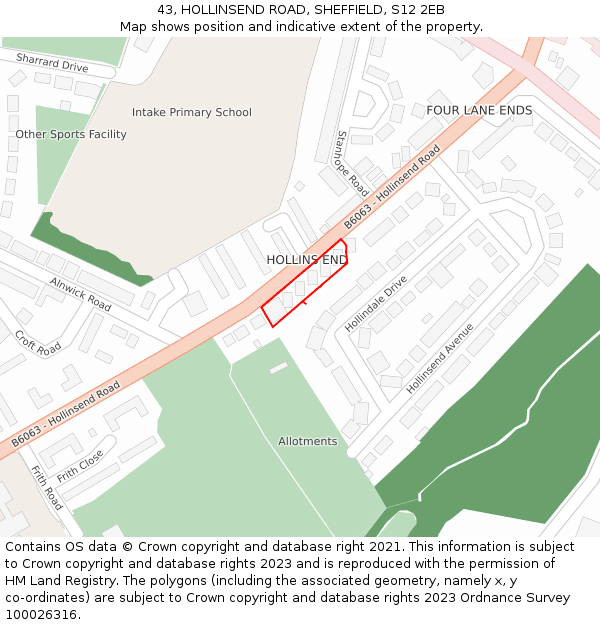 43, HOLLINSEND ROAD, SHEFFIELD, S12 2EB: Location map and indicative extent of plot