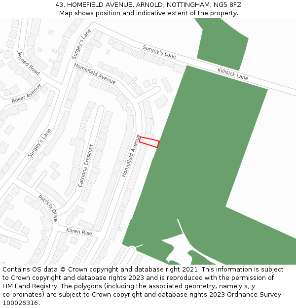 43, HOMEFIELD AVENUE, ARNOLD, NOTTINGHAM, NG5 8FZ: Location map and indicative extent of plot