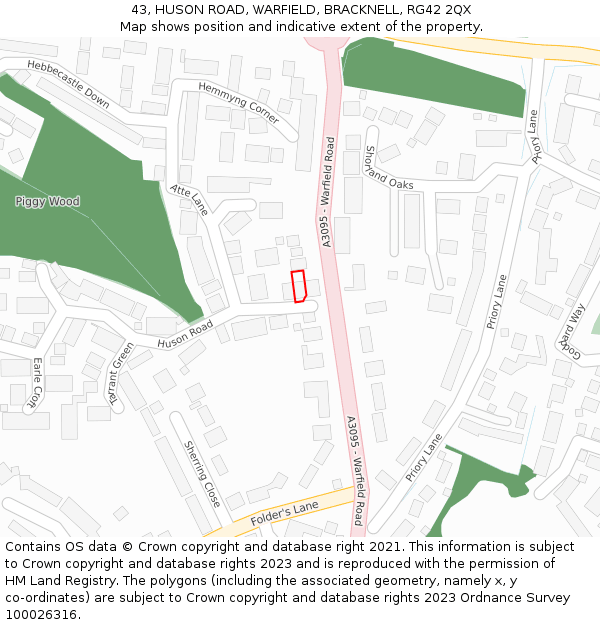 43, HUSON ROAD, WARFIELD, BRACKNELL, RG42 2QX: Location map and indicative extent of plot