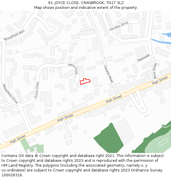 43, JOYCE CLOSE, CRANBROOK, TN17 3LZ: Location map and indicative extent of plot