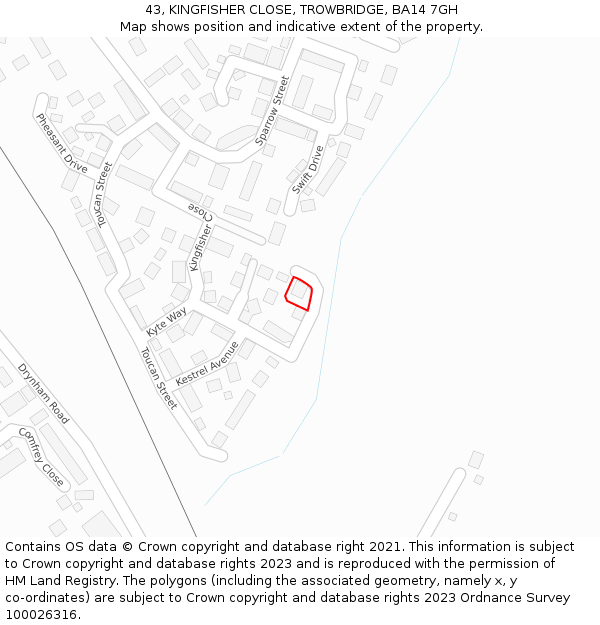 43, KINGFISHER CLOSE, TROWBRIDGE, BA14 7GH: Location map and indicative extent of plot