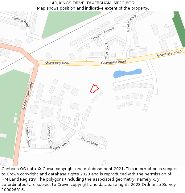 43, KINGS DRIVE, FAVERSHAM, ME13 8GS: Location map and indicative extent of plot