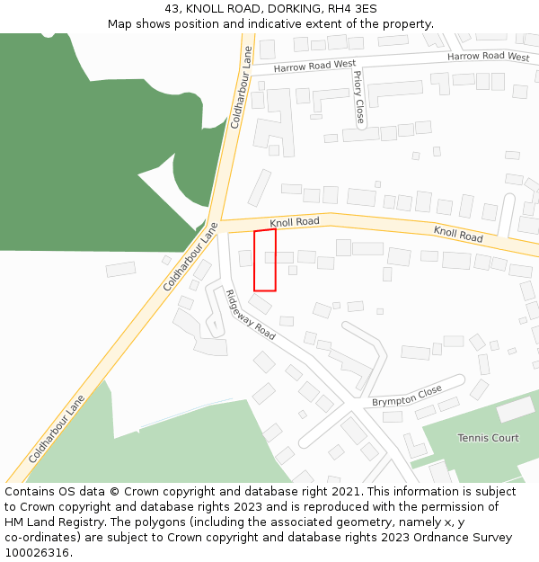 43, KNOLL ROAD, DORKING, RH4 3ES: Location map and indicative extent of plot