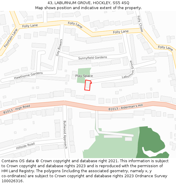 43, LABURNUM GROVE, HOCKLEY, SS5 4SQ: Location map and indicative extent of plot