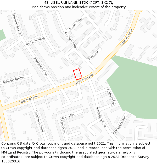 43, LISBURNE LANE, STOCKPORT, SK2 7LJ: Location map and indicative extent of plot