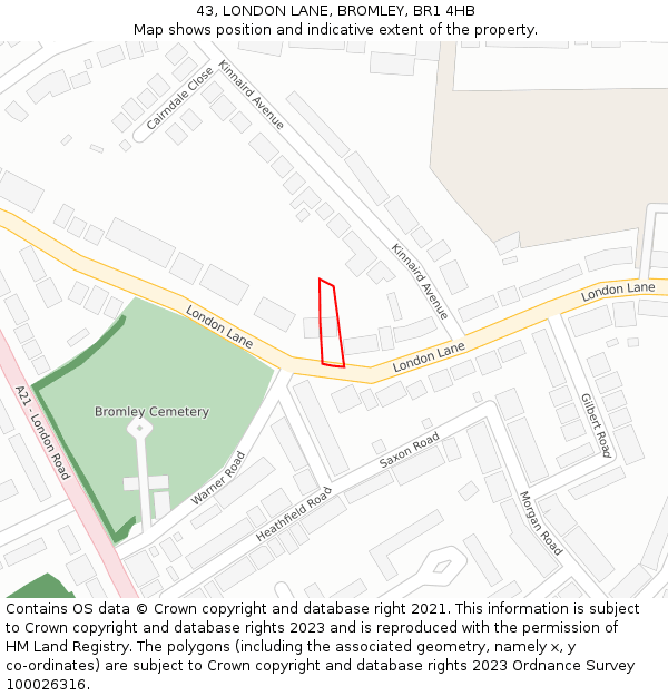 43, LONDON LANE, BROMLEY, BR1 4HB: Location map and indicative extent of plot